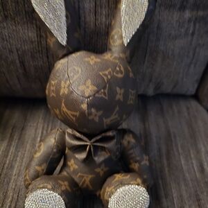 Brown Monogram Bunny Plush with Crystal Accents